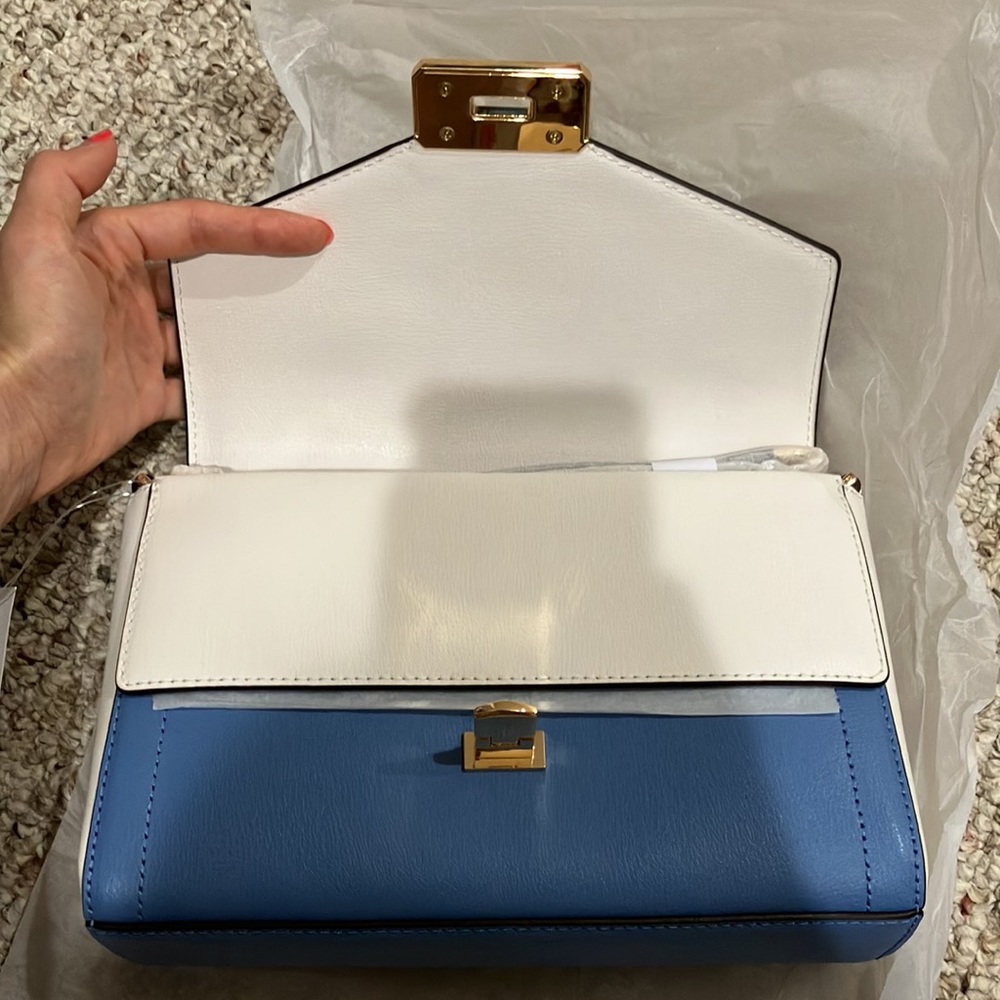 Michael Kors Kinsley 35S0GYKF2T Medium Leather Flap Shoulder Crossbody Bag blue - Picture 7 of 12